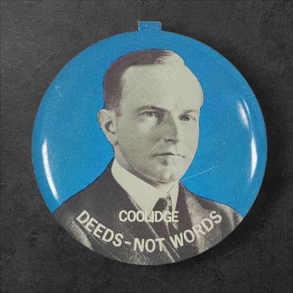 Vintage 1970s Seagram’s 7 Whiskey Advertising Pin Vote for 7 Calvin Coolidge - Picture 1 of 3